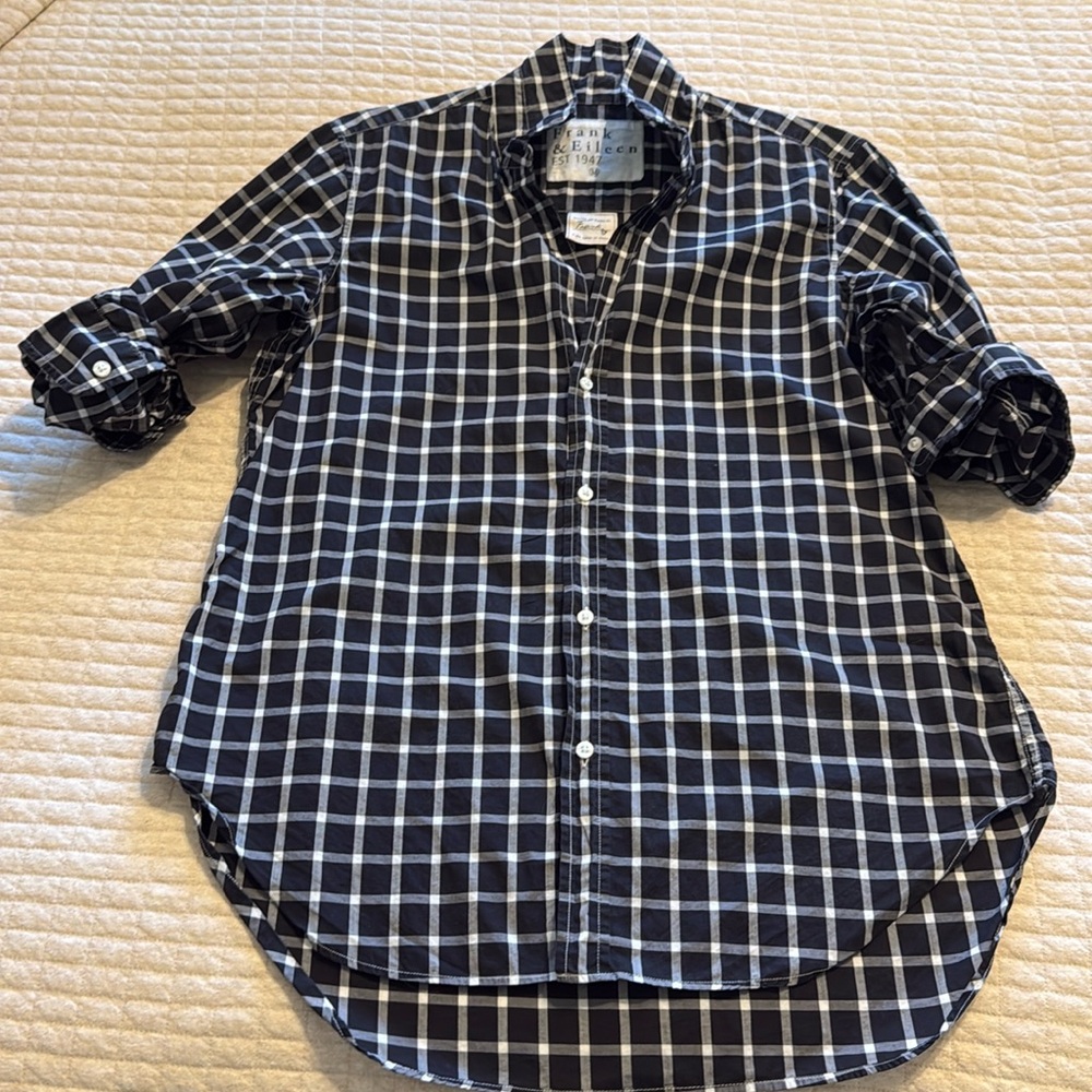 Frank & Eileen FRANK Button Down Blouse Medium Black and White Checker Plaid